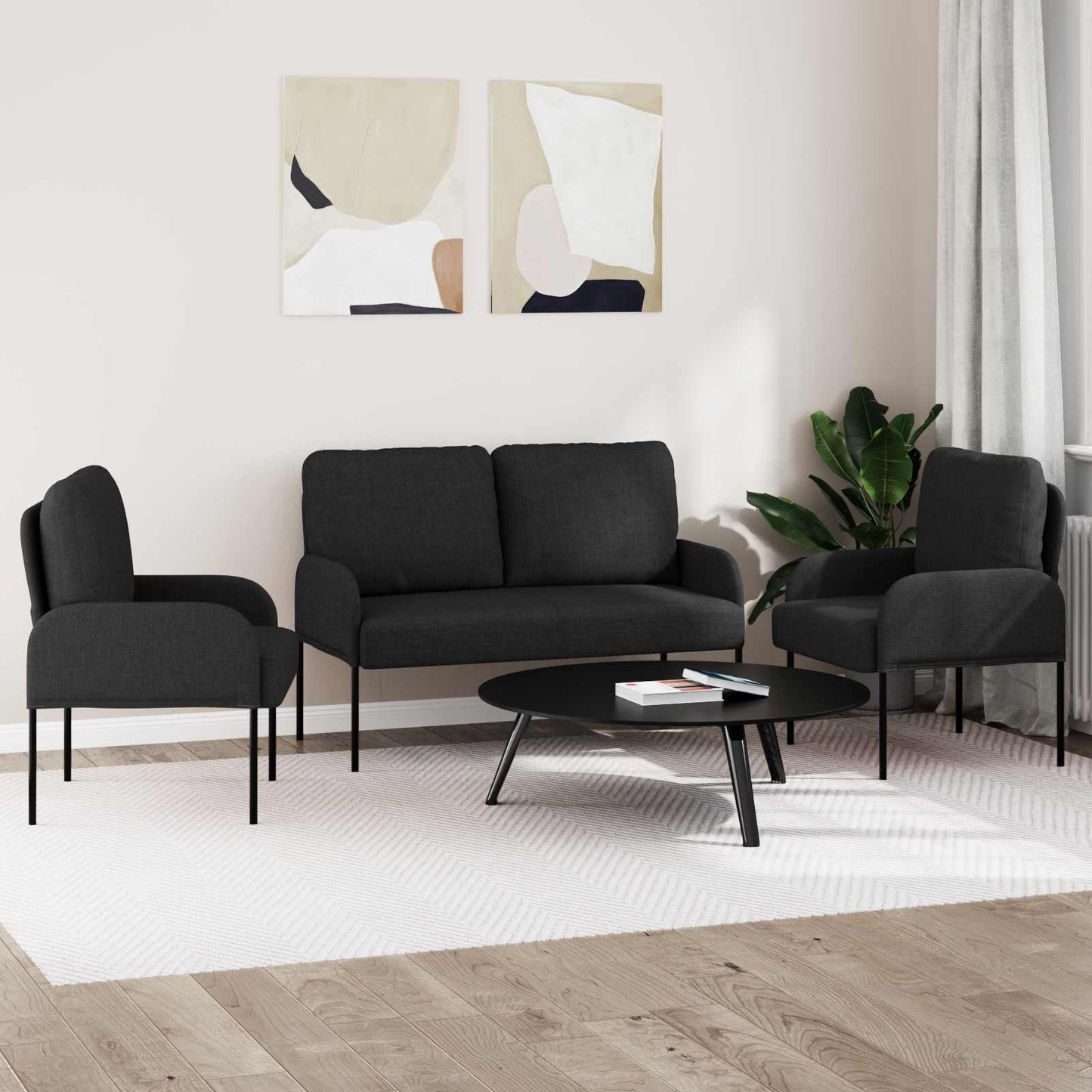 Set divani 3 pcs Nero 115 x 56 x 80 cm Legno compensato | homemem39