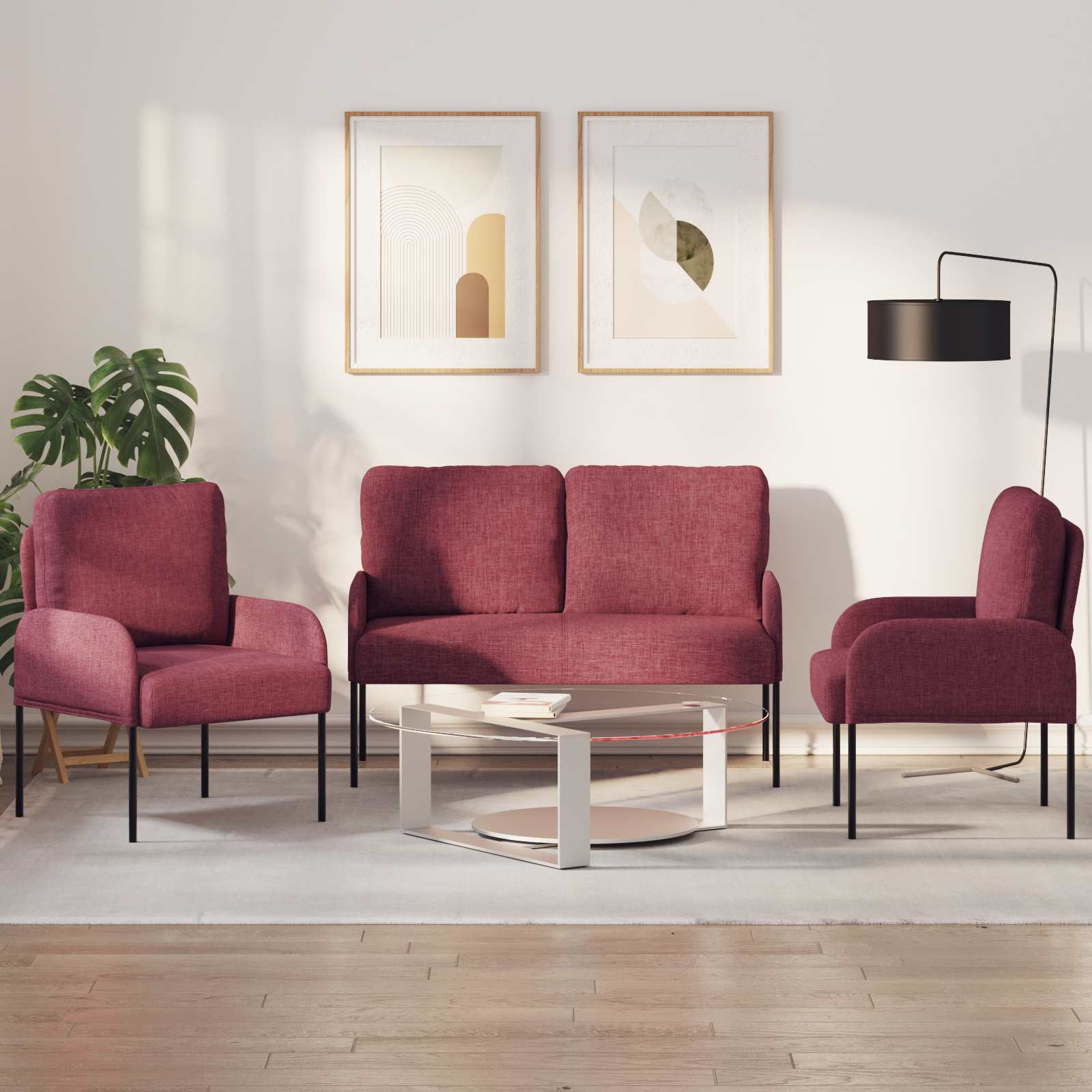 Set divani 3 pcs Rosso Vino 115 x 56 x 80 cm Legno compensato | homemem39