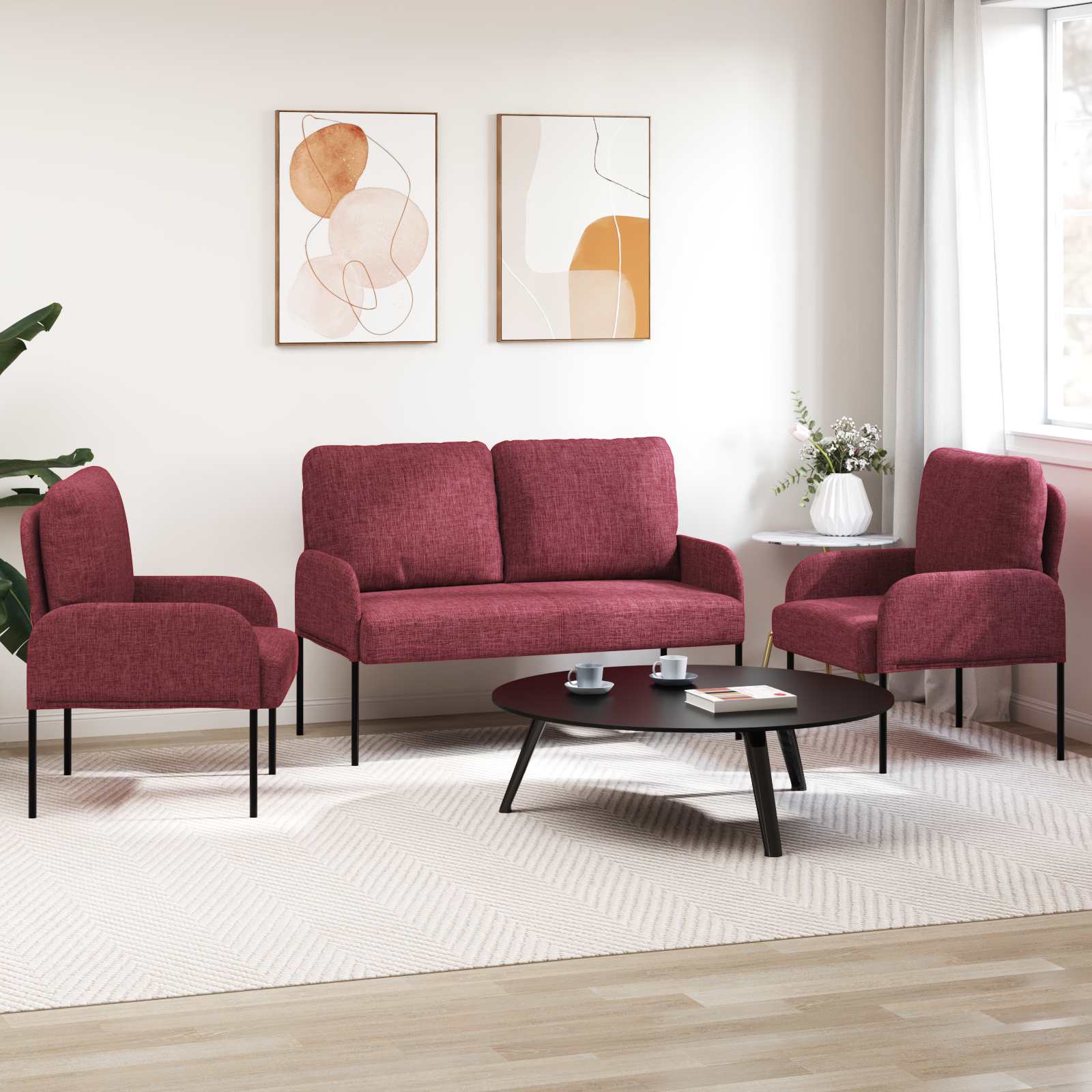 Set divani 3 pcs Rosso Vino 115 x 56 x 80 cm Legno compensato | homemem39