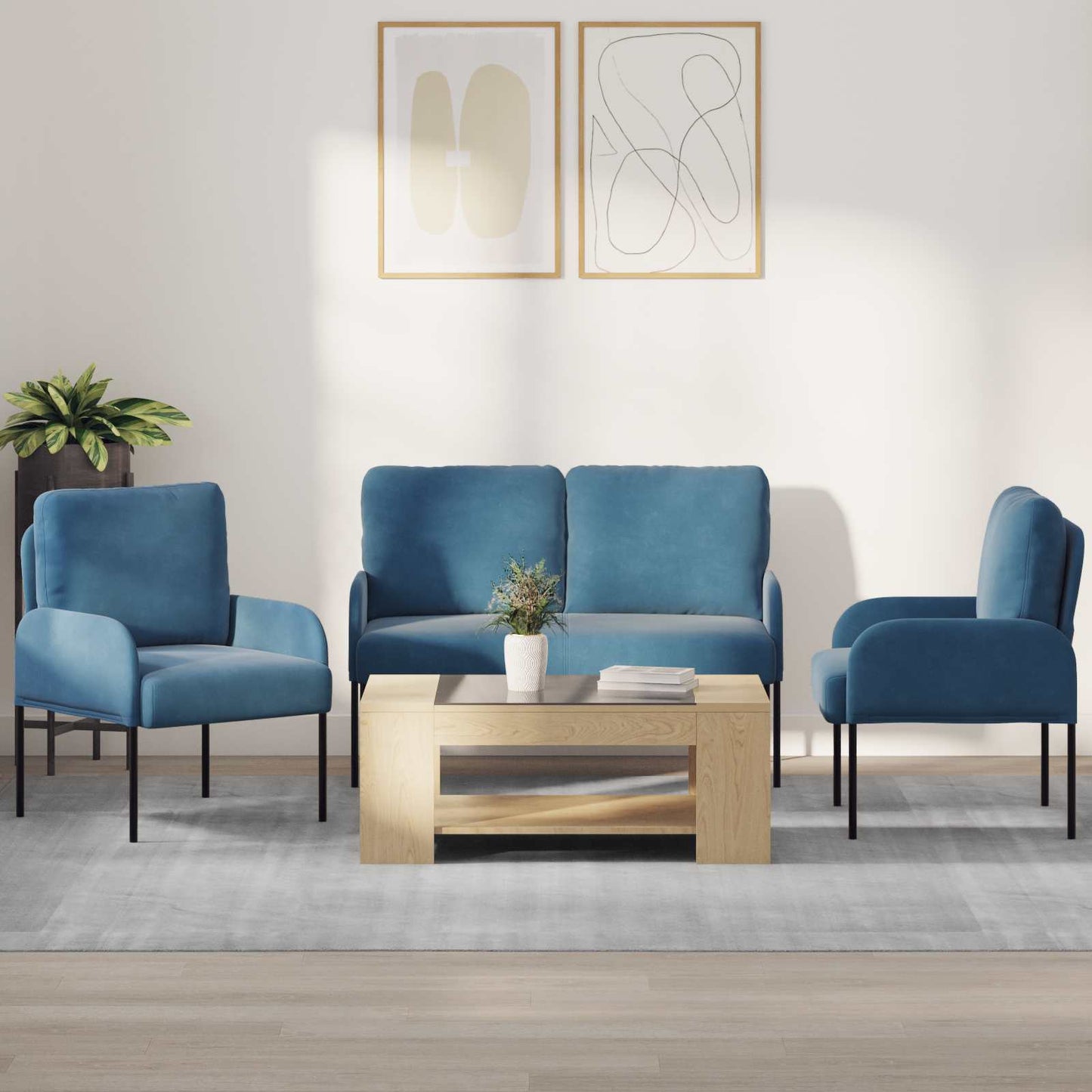 Set divani 3 pcs Blu 115 x 56 x 80 cm Legno compensato | homemem39