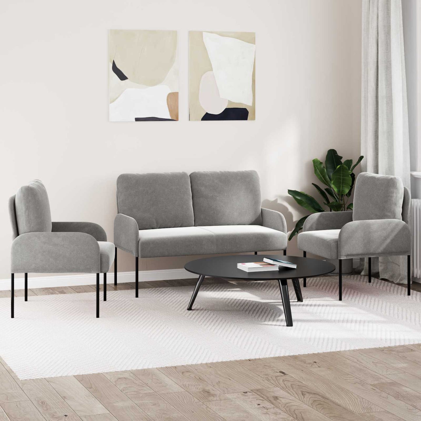 Set divani con cuscino 3 pcs Grigio chiaro 115 x 56 x 80 cm | homemem39