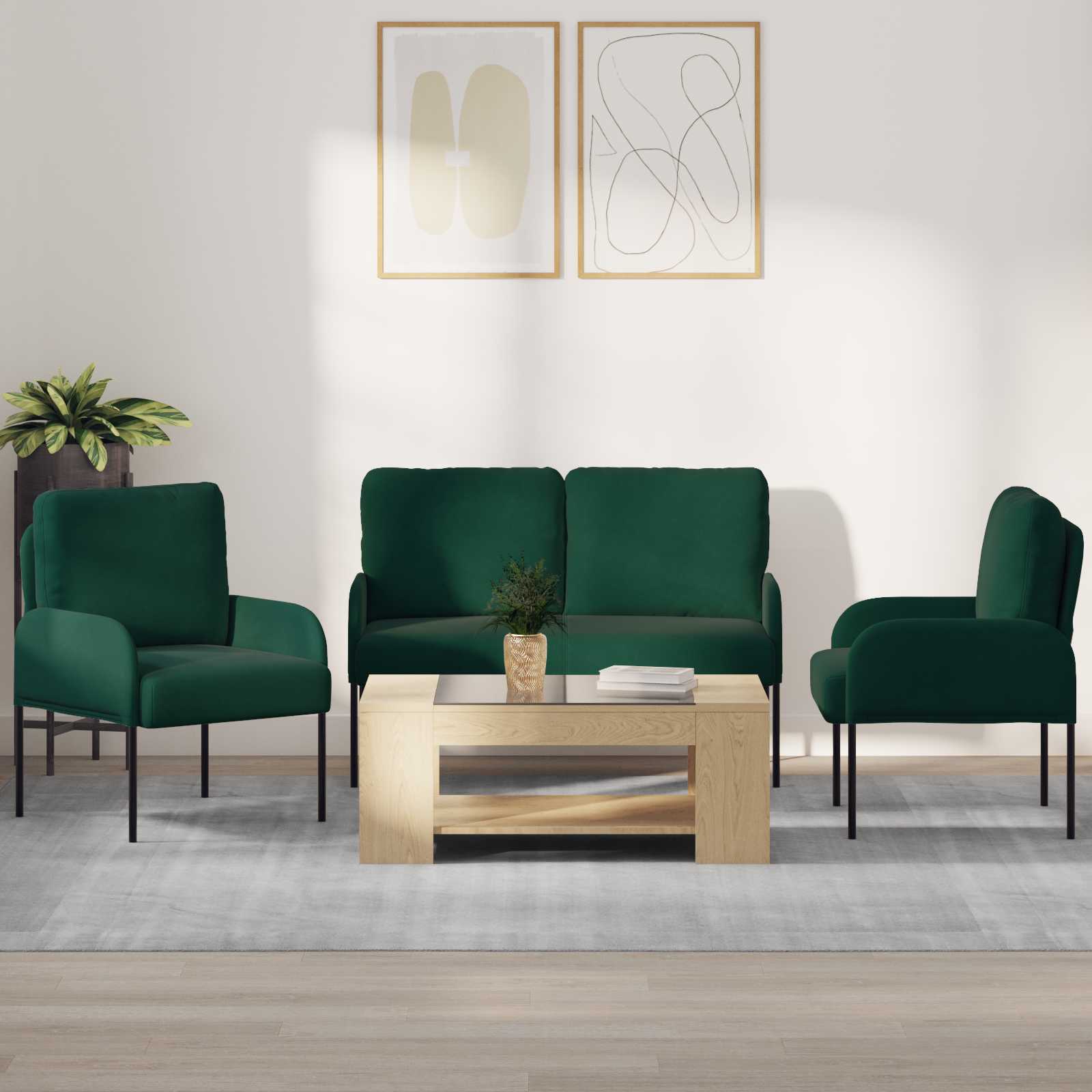 Set divani 3 pcs Verde Scuro 115 x 56 x 80 cm Legno compensato | homemem39