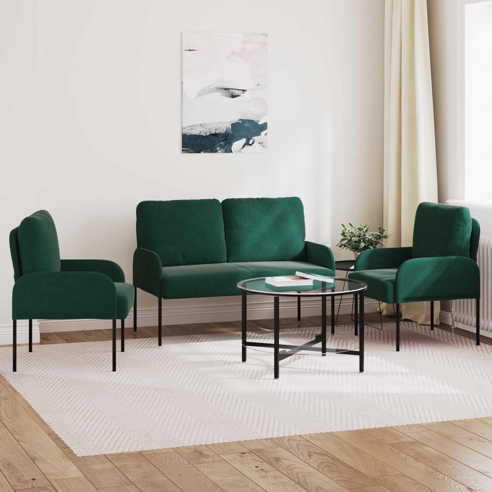 Set divani 3 pcs Verde Scuro 115 x 56 x 80 cm Legno compensato | homemem39