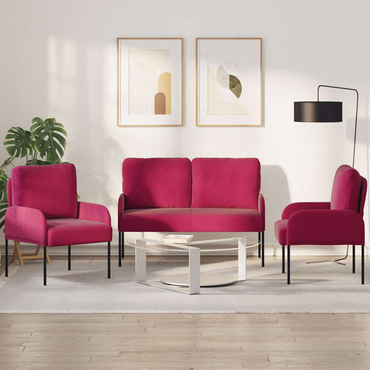 Set divani 3 pcs Rosso Vino 115 x 56 x 80 cm Legno compensato | homemem39