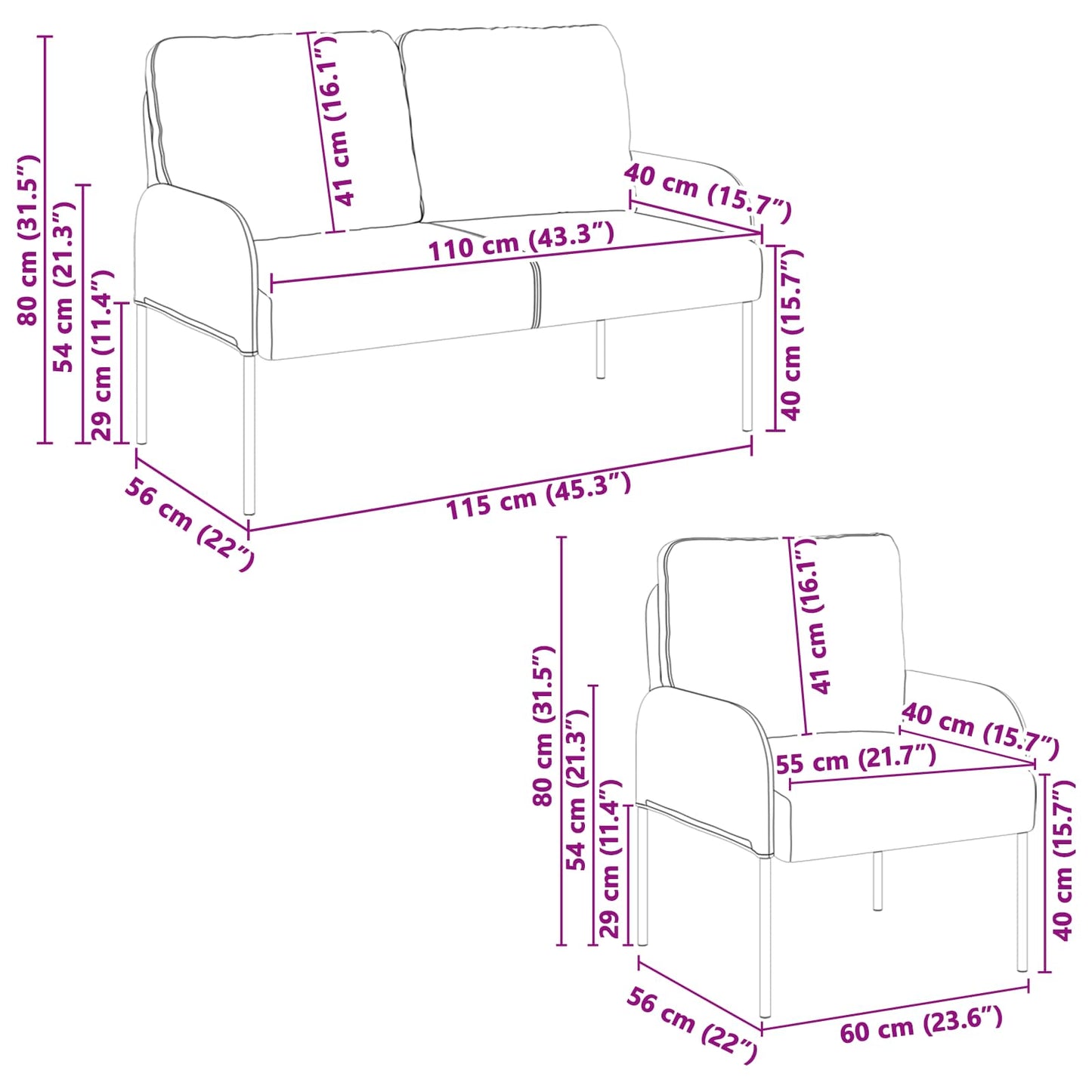 Set divani 3 pcs Rosso Vino 115 x 56 x 80 cm Legno compensato