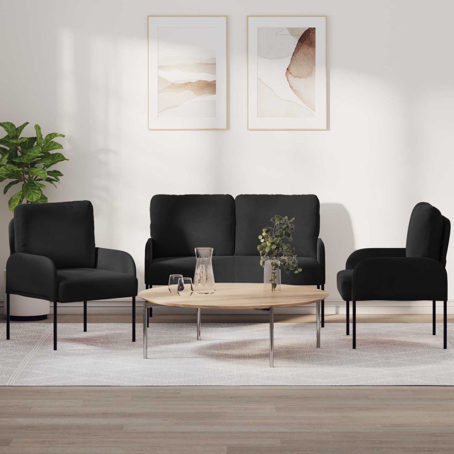 Set divani 3 pcs Nero 115 x 56 x 80 cm Legno compensato | homemem39