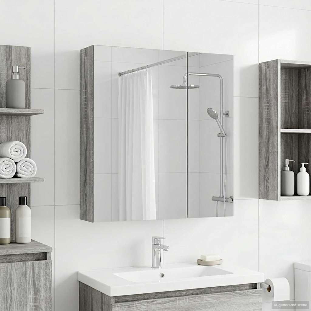 Mobiletto per specchio da bagno Grigio Sonoma 60 x 14,5 x 70 cm | homemem39