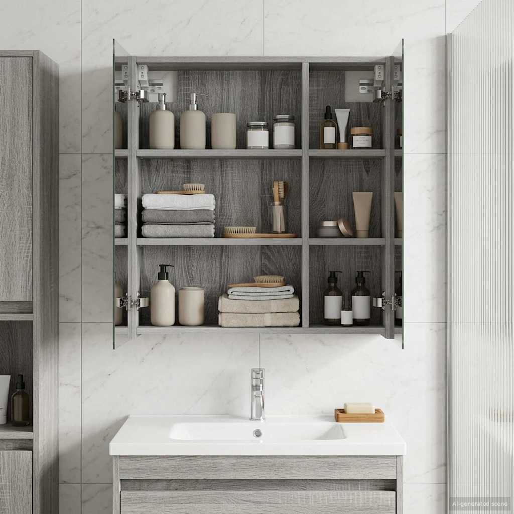 Mobiletto per specchio da bagno Grigio Sonoma 60 x 14,5 x 70 cm | homemem39