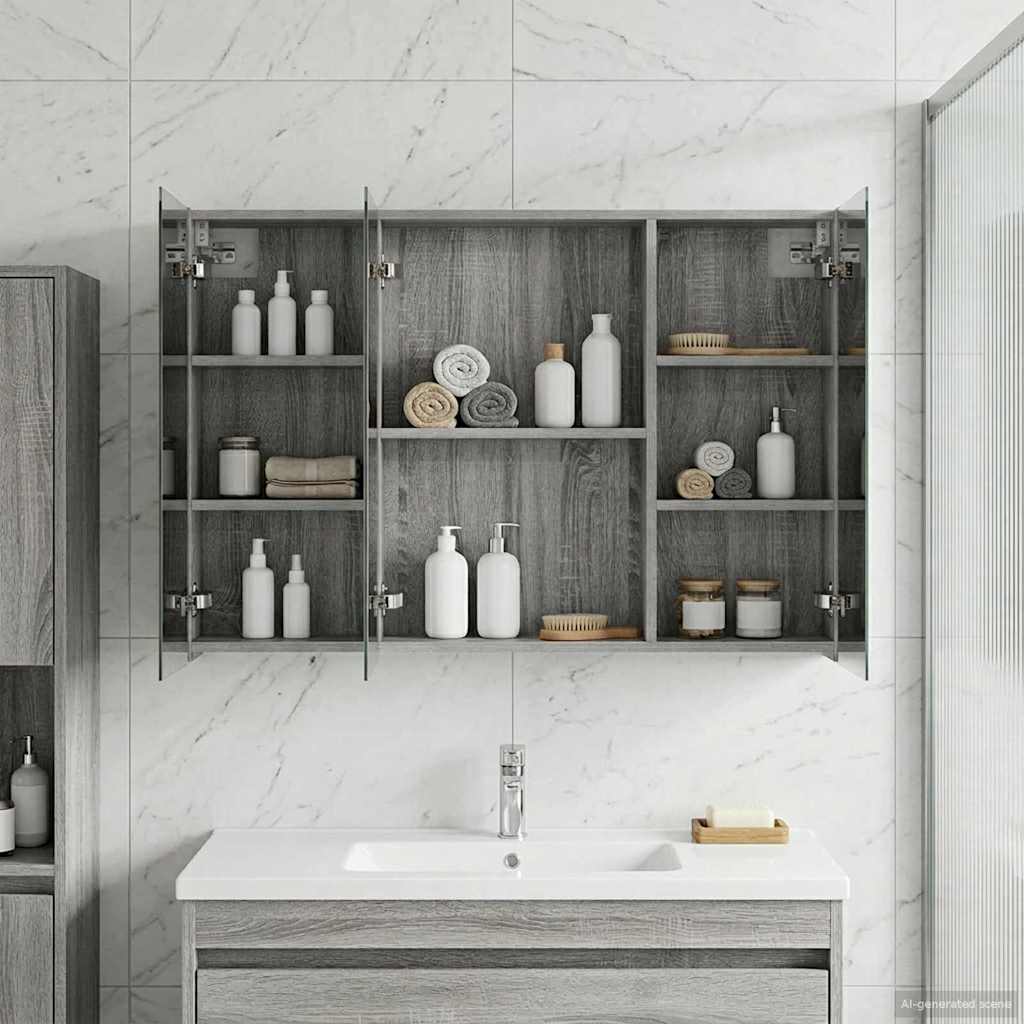 Mobiletto per specchio da bagno con lo scaffale Grigio Sonoma | homemem39