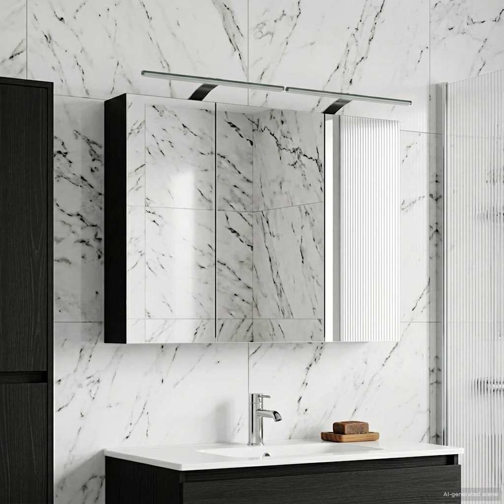 Mobiletto per specchio da bagno Rovere Nero 100 x 14,5 x 70 cm