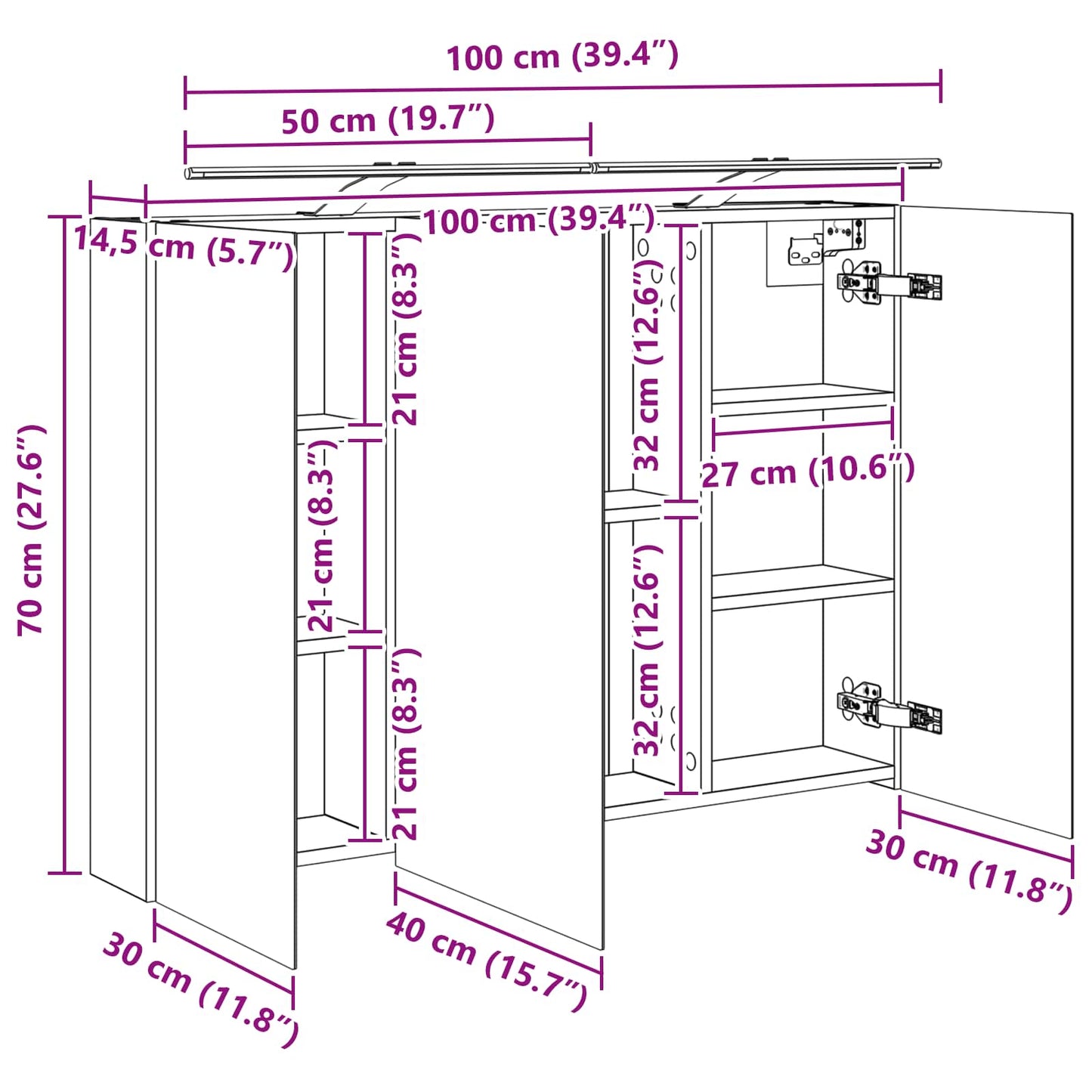 Mobiletto per specchio da bagno con lo scaffale Rovere Sonoma