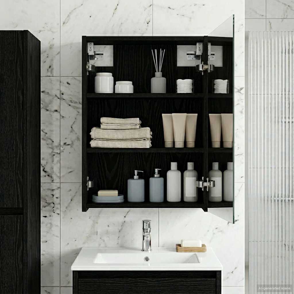 Mobiletto per specchio da bagno Rovere Nero 43 x 16 x 62.5 cm | homemem39