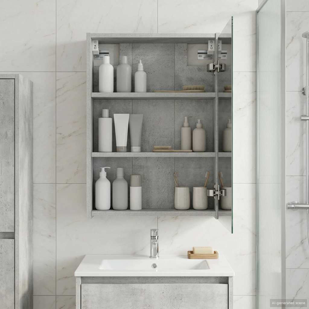 Mobiletto per specchio da bagno con lo scaffale Grigio cemento | homemem39