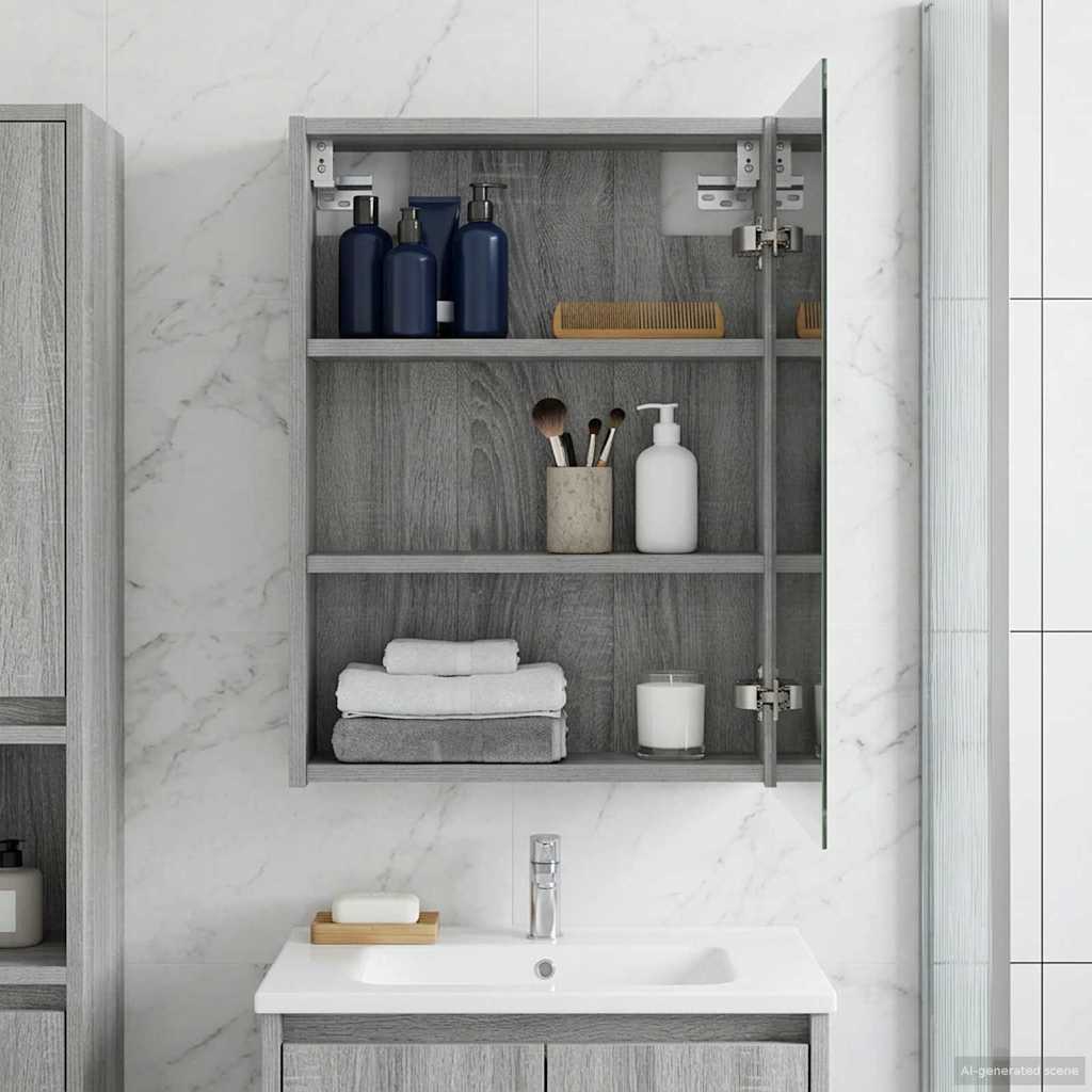 Mobiletto per specchio da bagno Grigio Sonoma 43 x 16 x 62.5 cm | homemem39