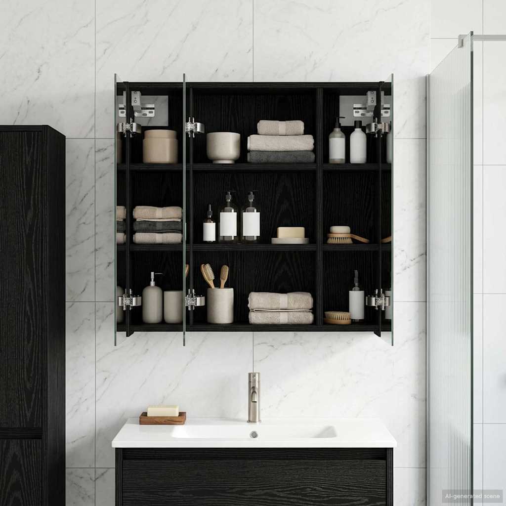Mobiletto per specchio da bagno Rovere Nero 63,5 x 16 x 62,5 cm | homemem39