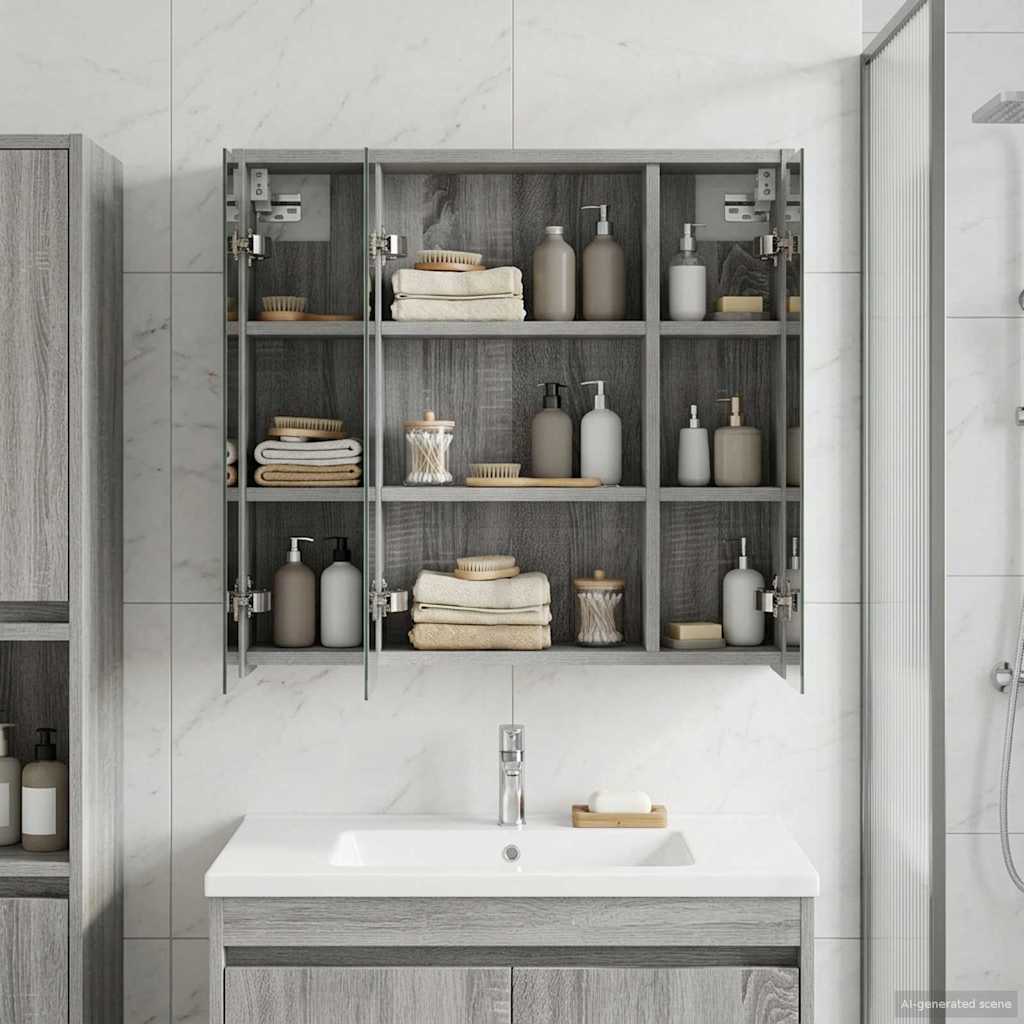Mobiletto per specchio da bagno Grigio Sonoma