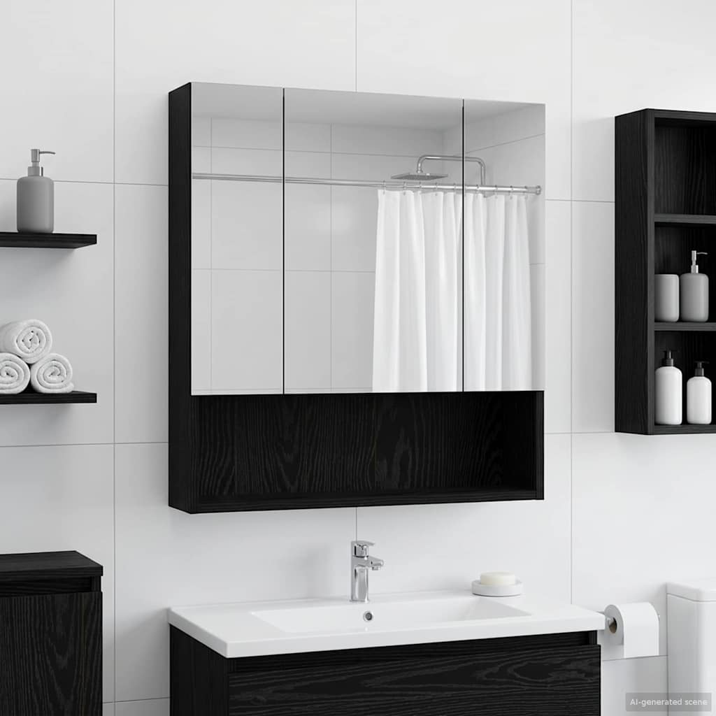 Mobiletto per specchio da bagno Rovere Nero 60 x 14.5 x 70 cm | homemem39