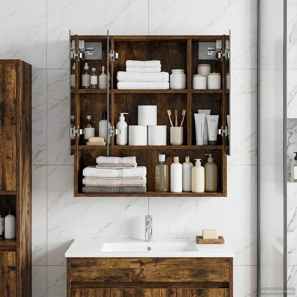 Mobiletto per specchio da bagno Rovere fumé 60 x 14.5 x 70 cm | homemem39