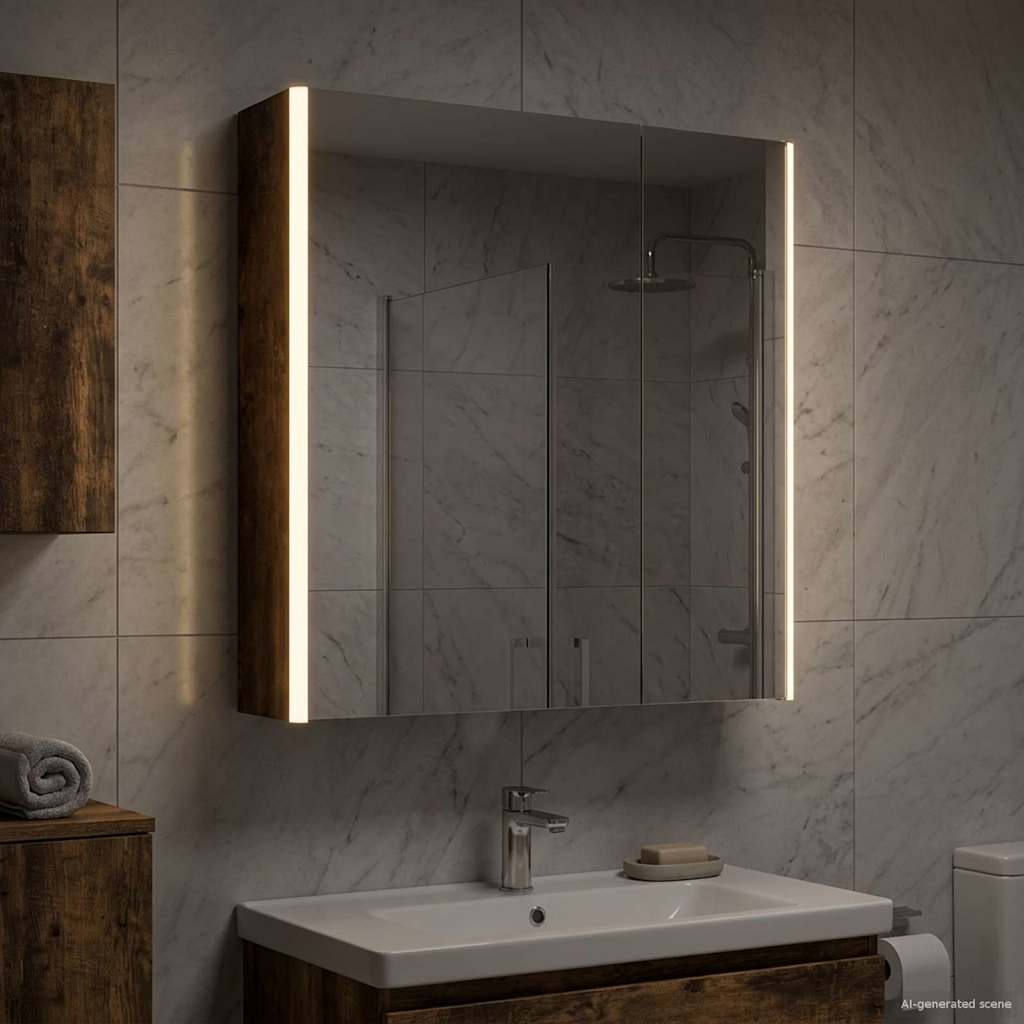 Mobiletto per specchio da bagno Rovere fumé 63,5 x 15,5 x 70 cm | homemem39