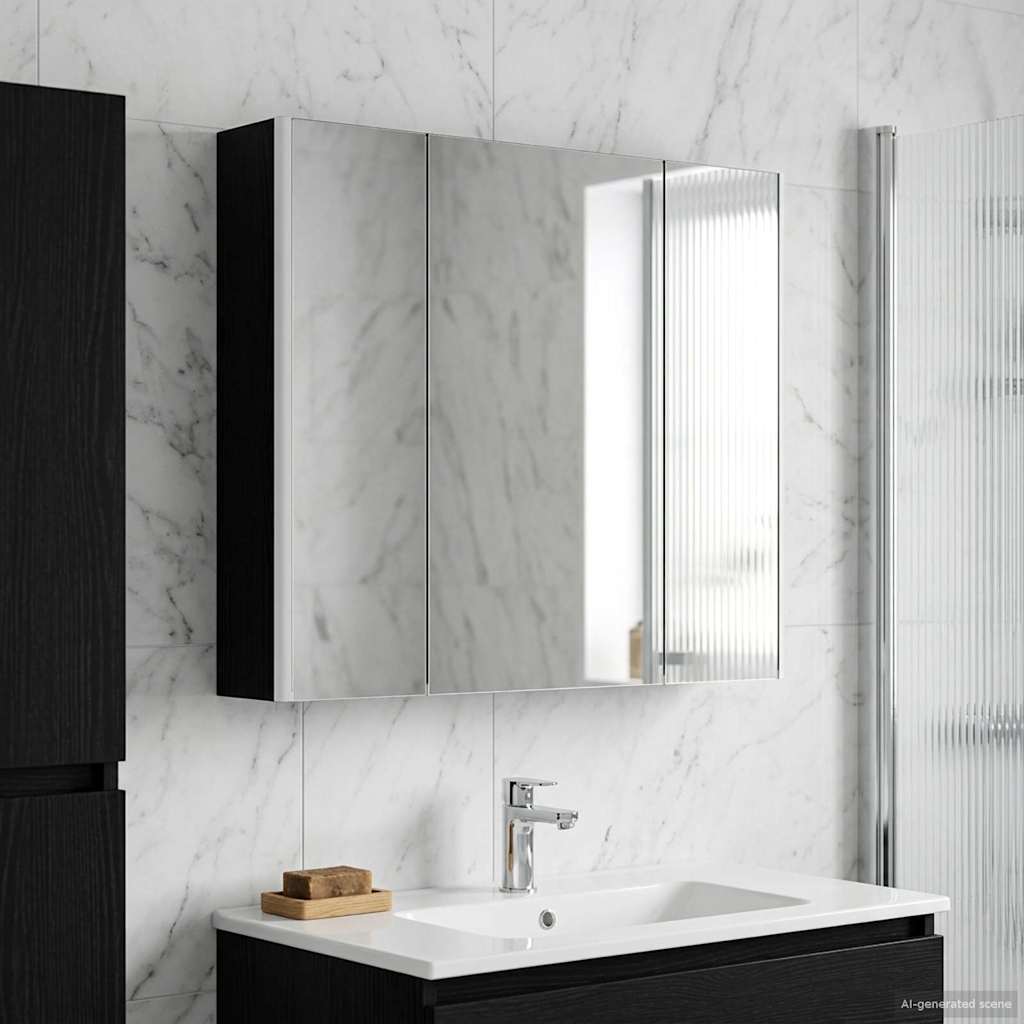 Mobiletto per specchio da bagno Rovere Nero 83,5 x 15,5 x 70 cm | homemem39