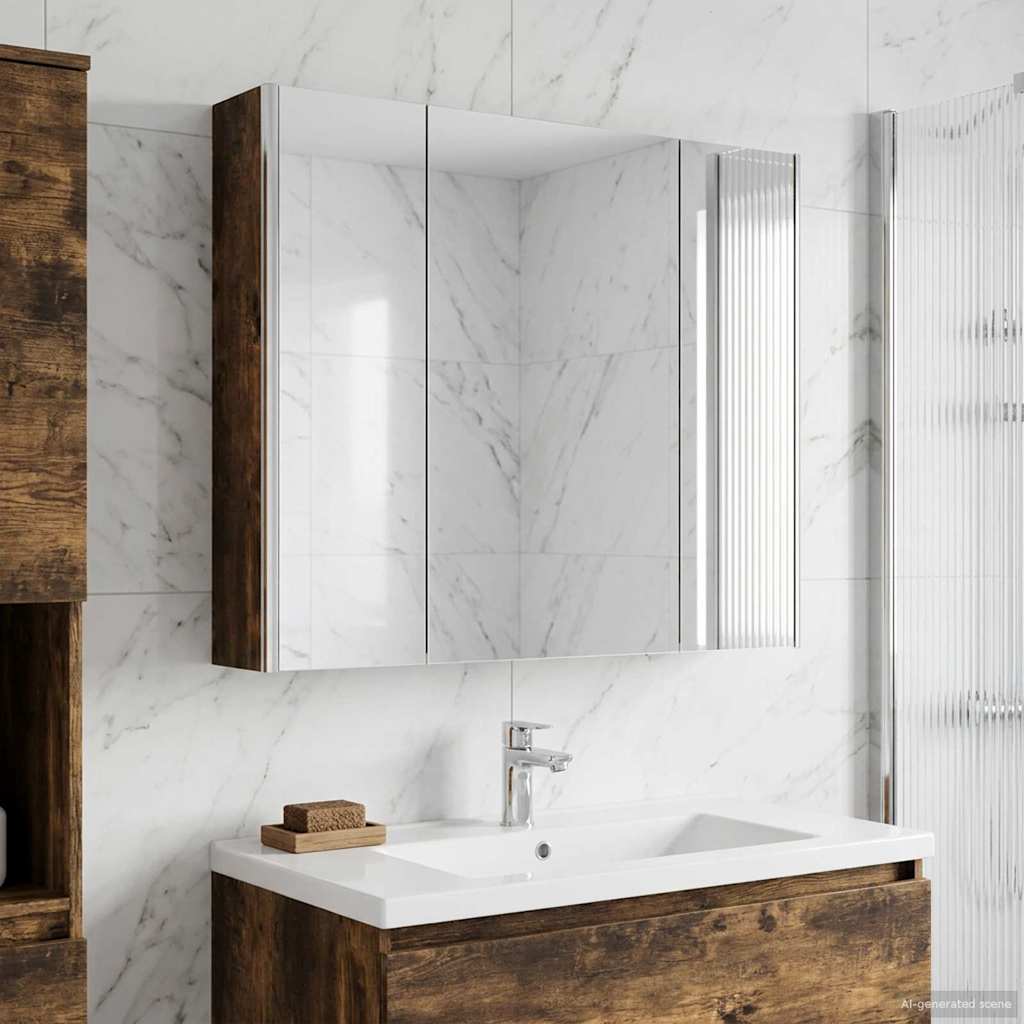 Mobiletto per specchio da bagno Rovere fumé 83,5 x 15,5 x 70 cm | homemem39