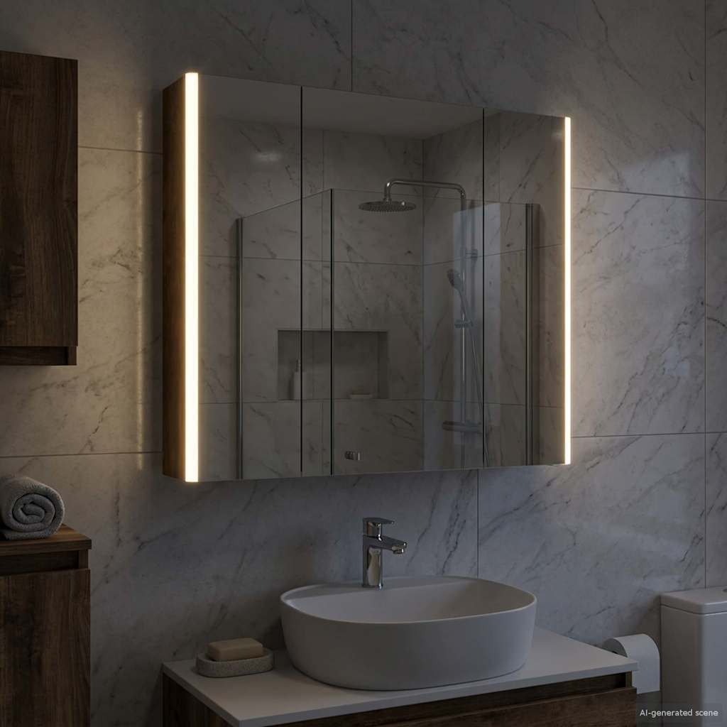 Mobiletto per specchio da bagno Rovere fumé 83,5 x 15,5 x 70 cm