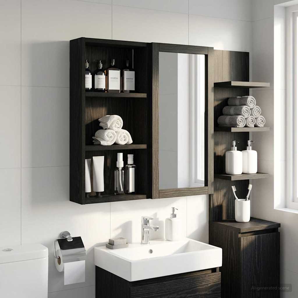 Armadio da bagno a muro Rovere Nero 30 x 10 x 60,5 cm | homemem39