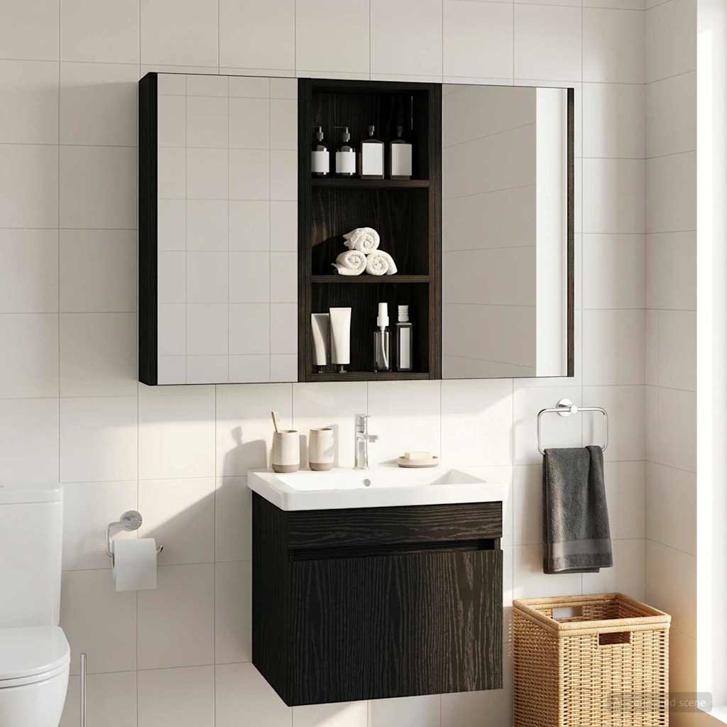Armadio da bagno a muro Rovere Nero 30 x 14 x 70 cm | homemem39