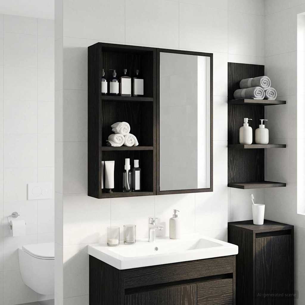 Armadio da bagno a muro Rovere Nero 30 x 14 x 70 cm | homemem39
