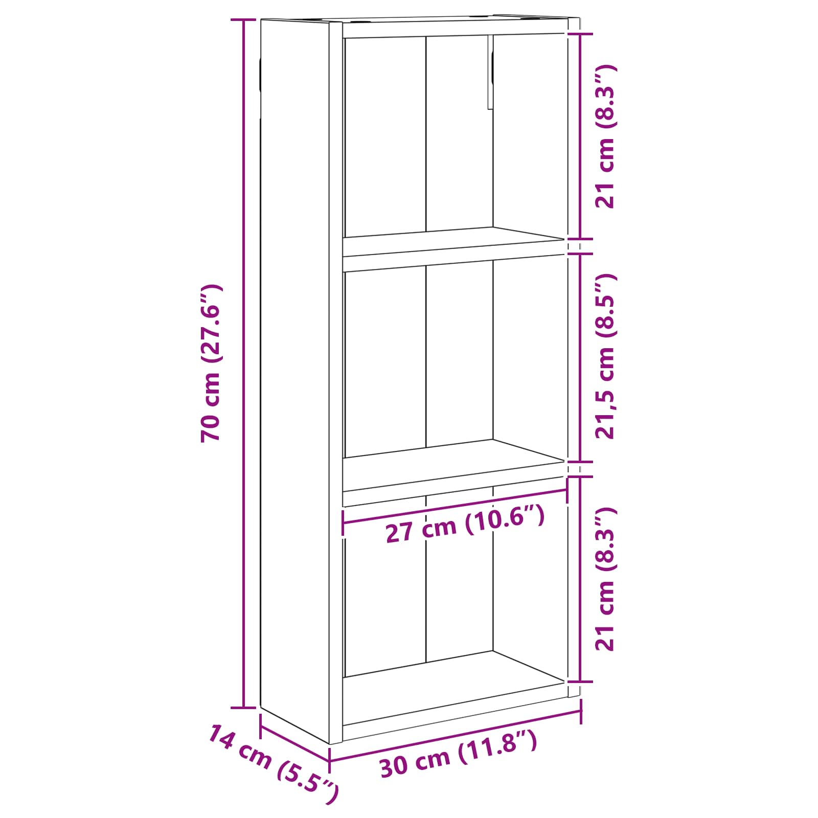 Armadio da bagno a muro Quercia Affumicata 30 x 14 x 70 cm | homemem39