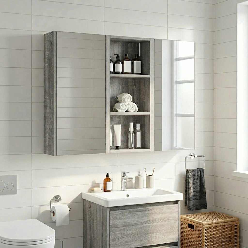 Armadio da bagno a muro Sonoma grigia 30 x 14 x 70 cm | homemem39