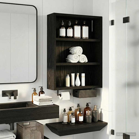 Armadio da bagno a muro Rovere Nero 40 x 10 x 50 cm