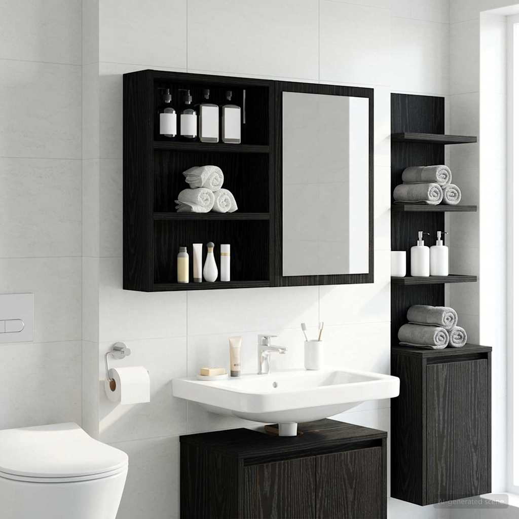 Armadio da bagno a muro Rovere Nero 40 x 10 x 50 cm | homemem39