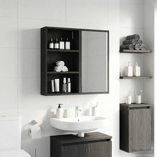 Armadio da bagno a muro Rovere Nero 40 x 14 x 70 cm