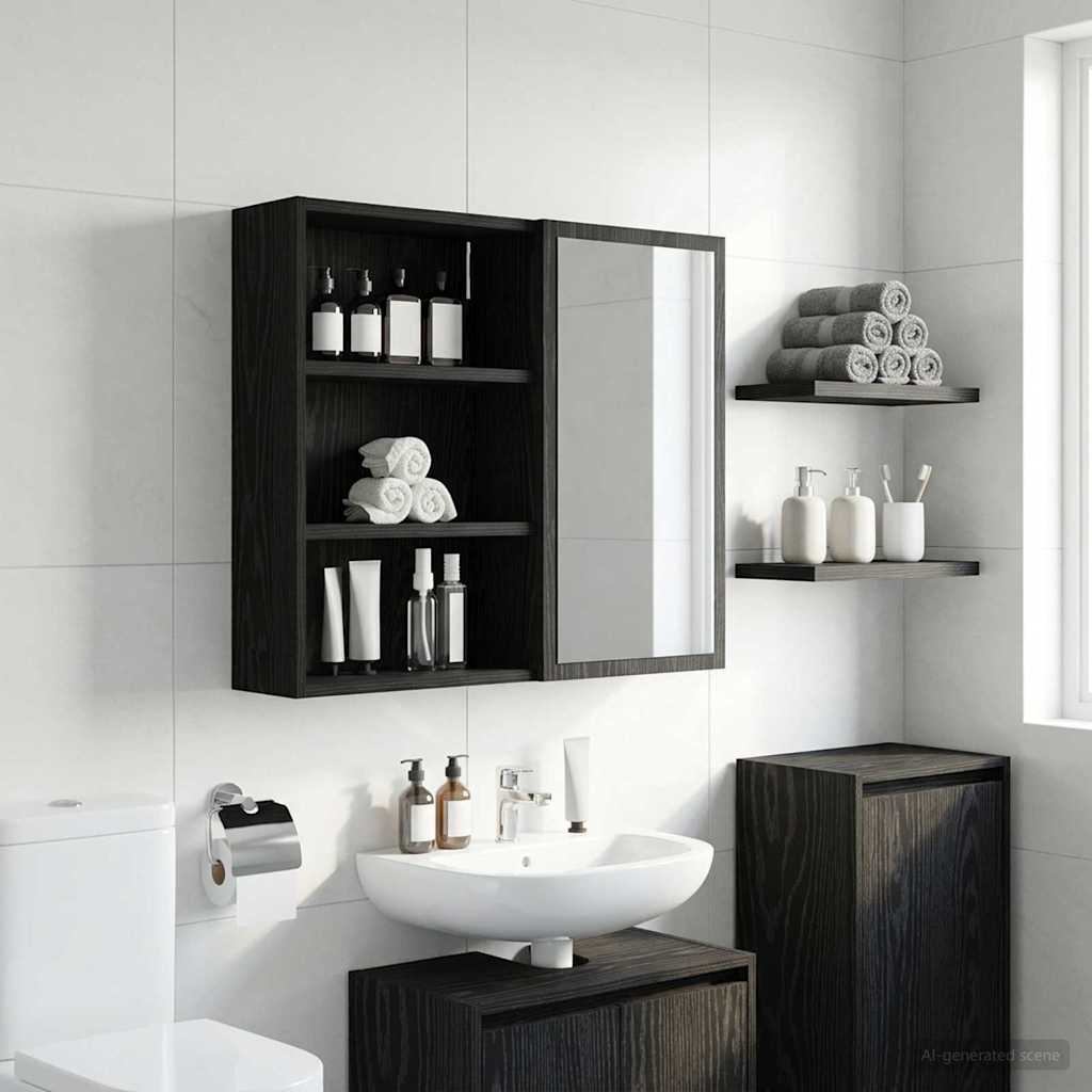 Armadio da bagno a muro Rovere Nero 40 x 16 x 62,5 cm