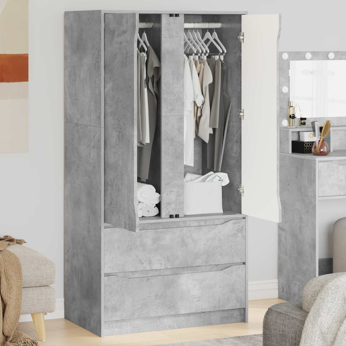 Guardaroba con cassetto Grigio Cemento 79,5 x 49 x 156 cm | homemem39