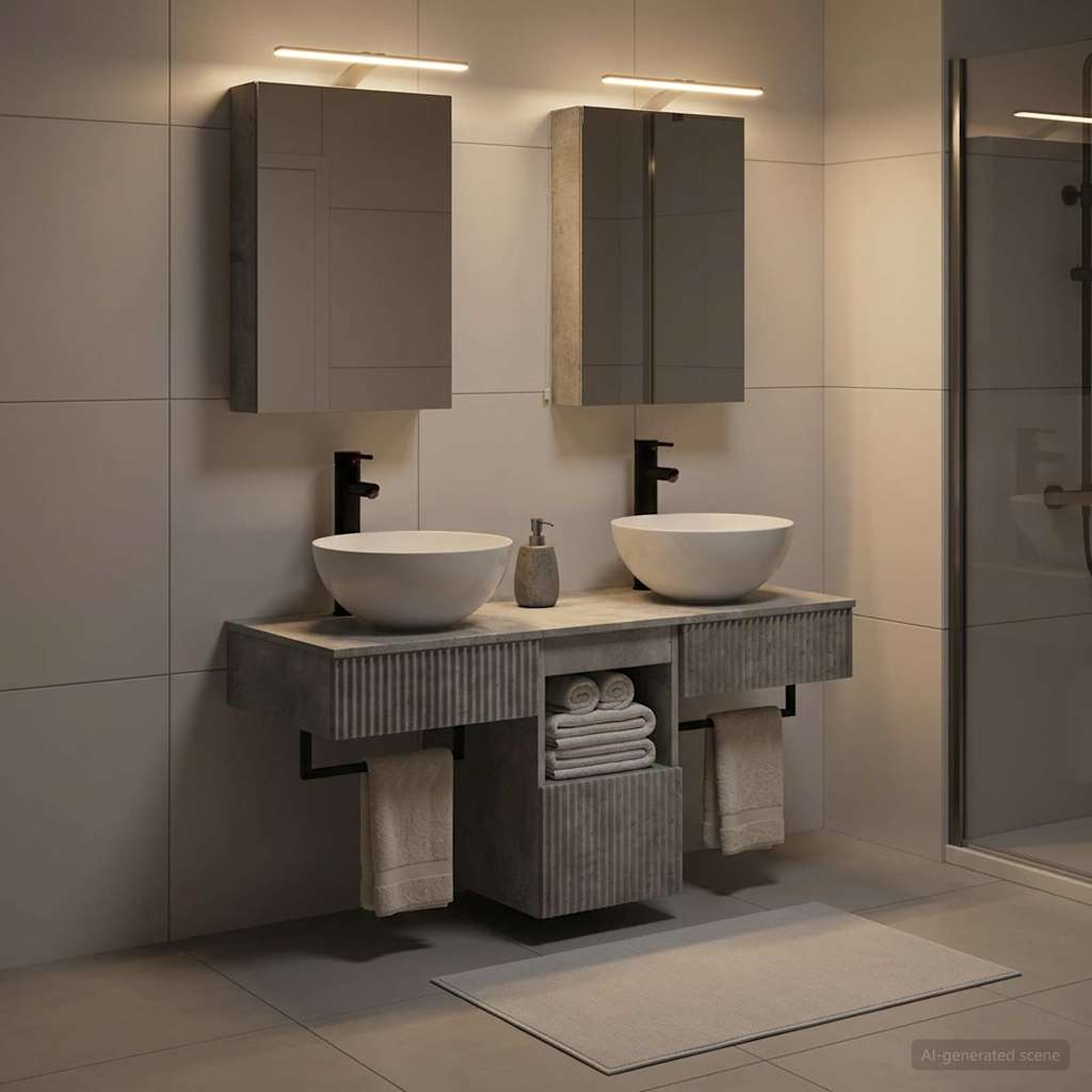 Set di Armadi da Bagno 5 pz Grigio Cemento Legno ingegnerizzato | homemem39