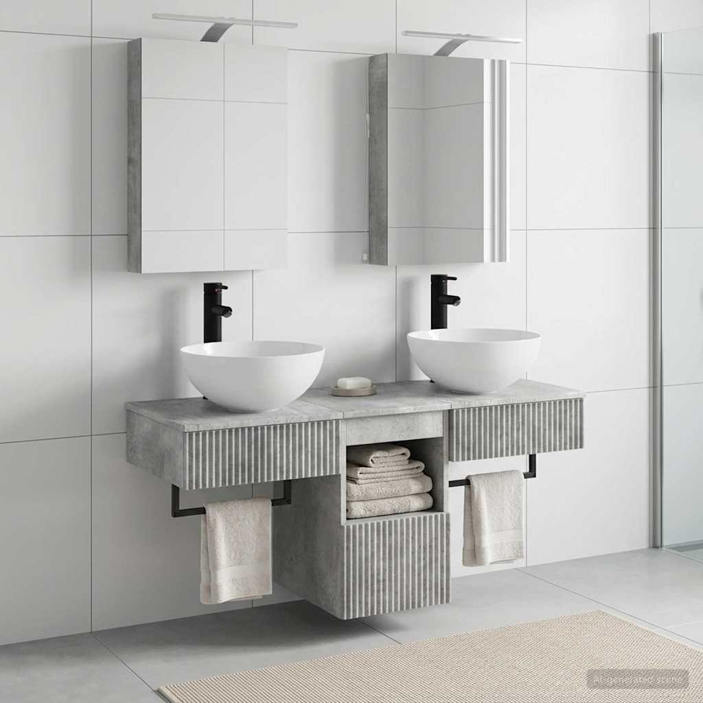 Set di Armadi da Bagno 5 pz Grigio Cemento Legno ingegnerizzato | homemem39