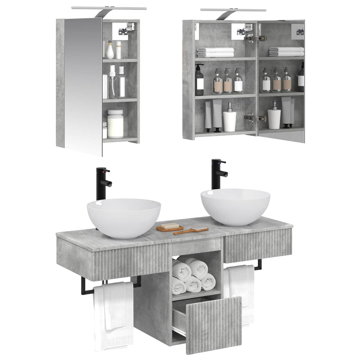 Set di Armadi da Bagno 5 pz Grigio Cemento Legno ingegnerizzato | homemem39
