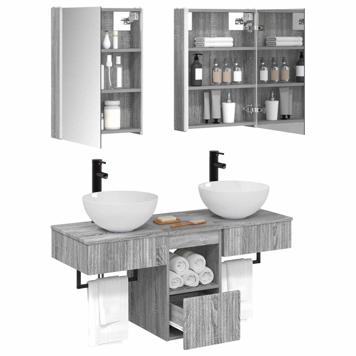 Set di Armadi da Bagno 5 pz Sonoma grigio Legno ingegnerizzato