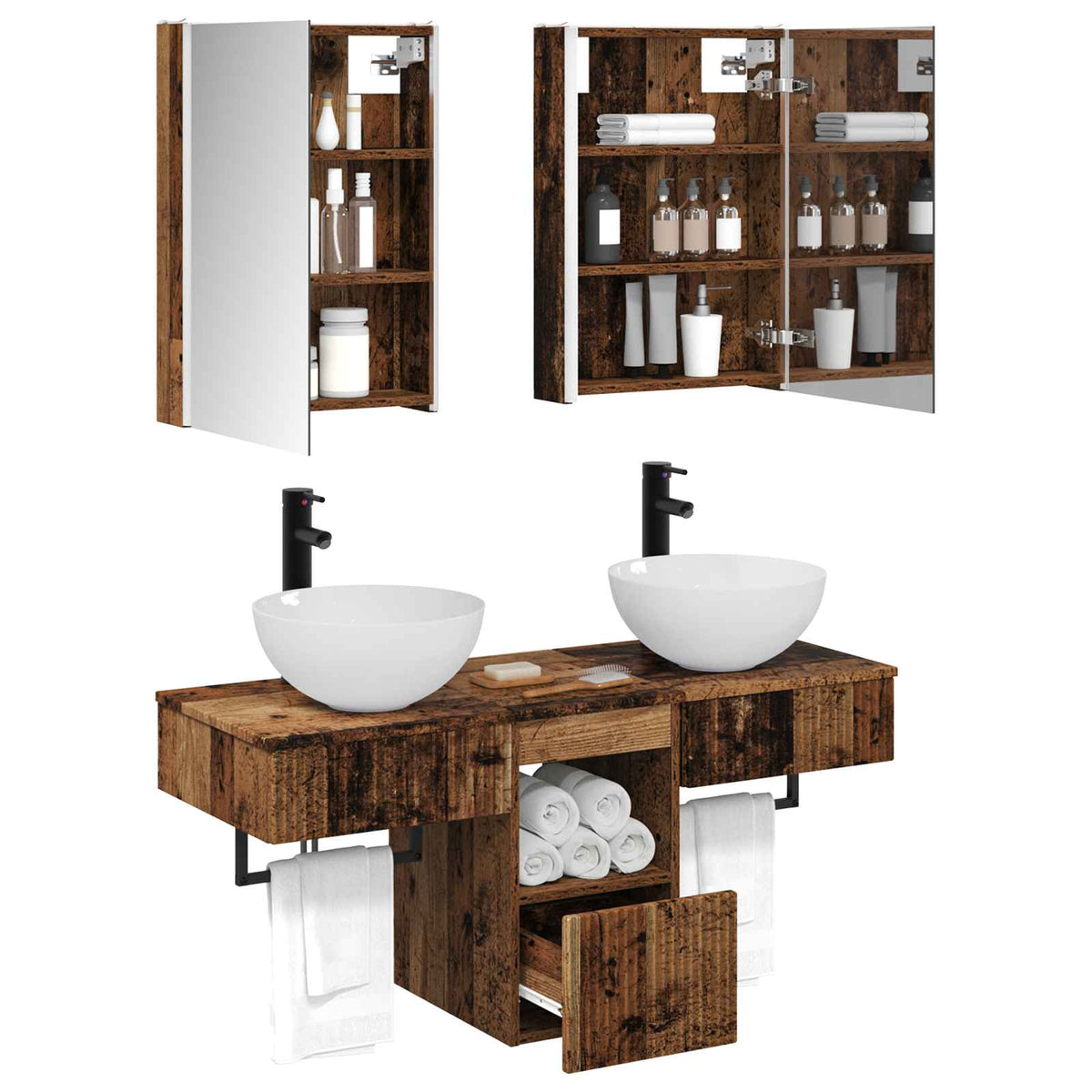 Set di Armadi da Bagno 5 pz Legno antico Legno ingegnerizzato