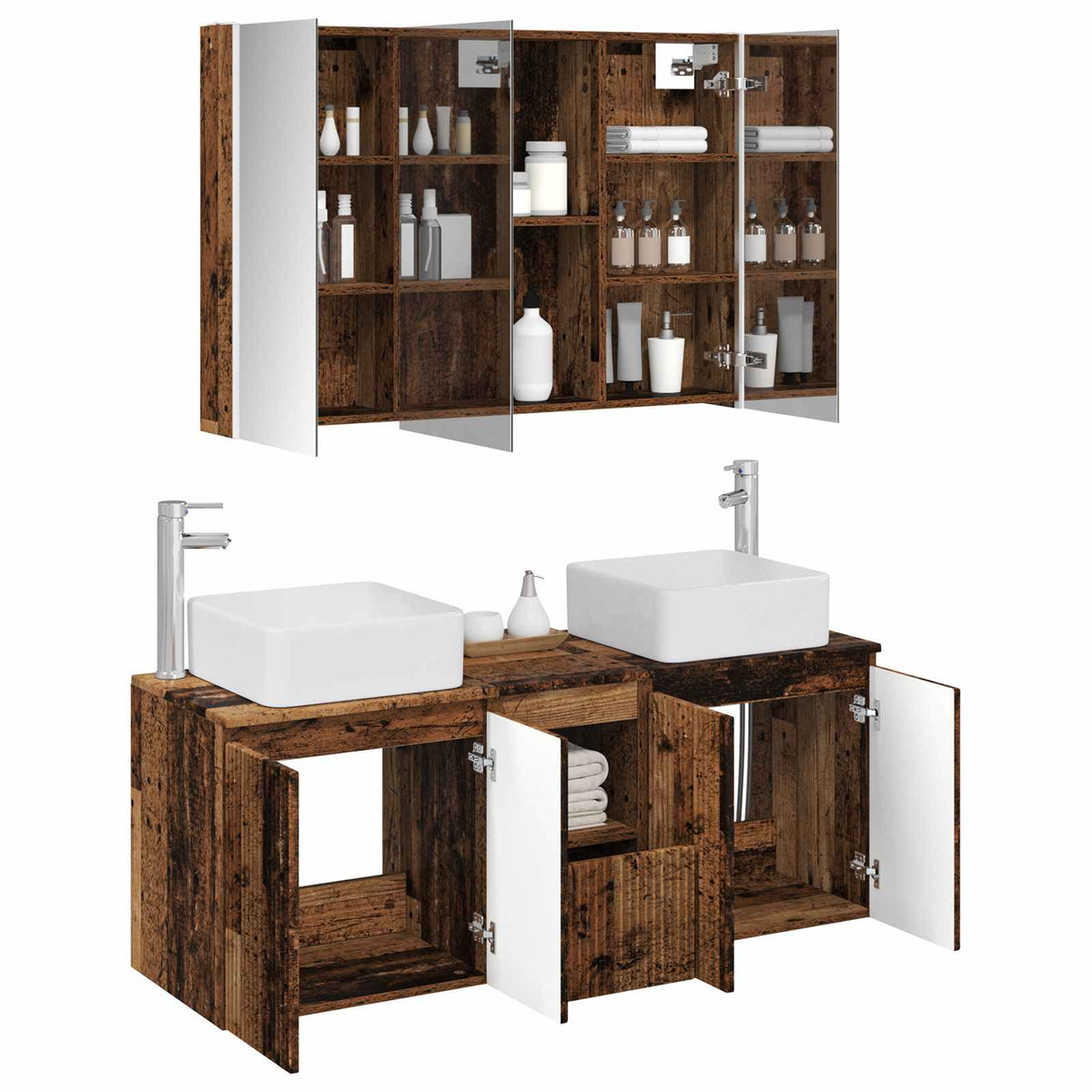 Set di Armadi da Bagno 4 pz Legno antico Legno ingegnerizzato | homemem39