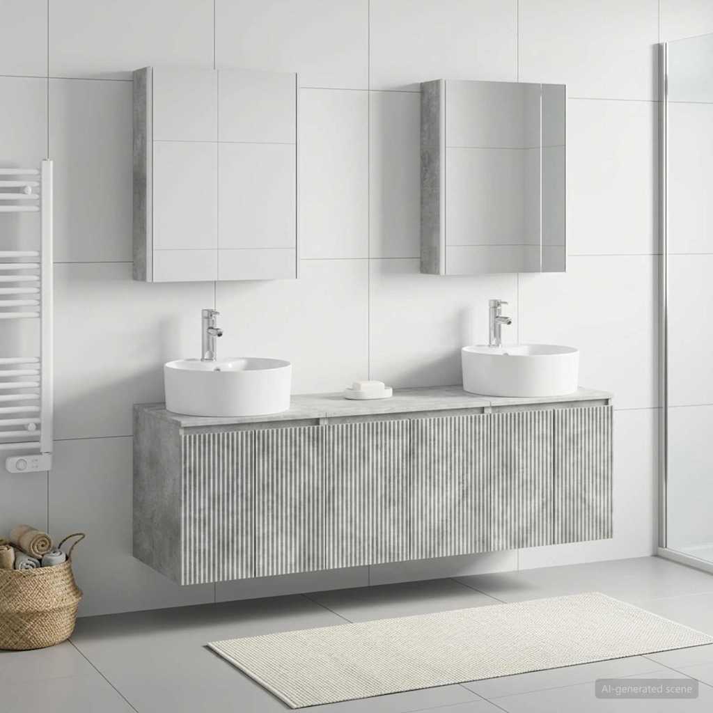 Set di Armadi da Bagno 5 pz Grigio Cemento Legno ingegnerizzato | homemem39