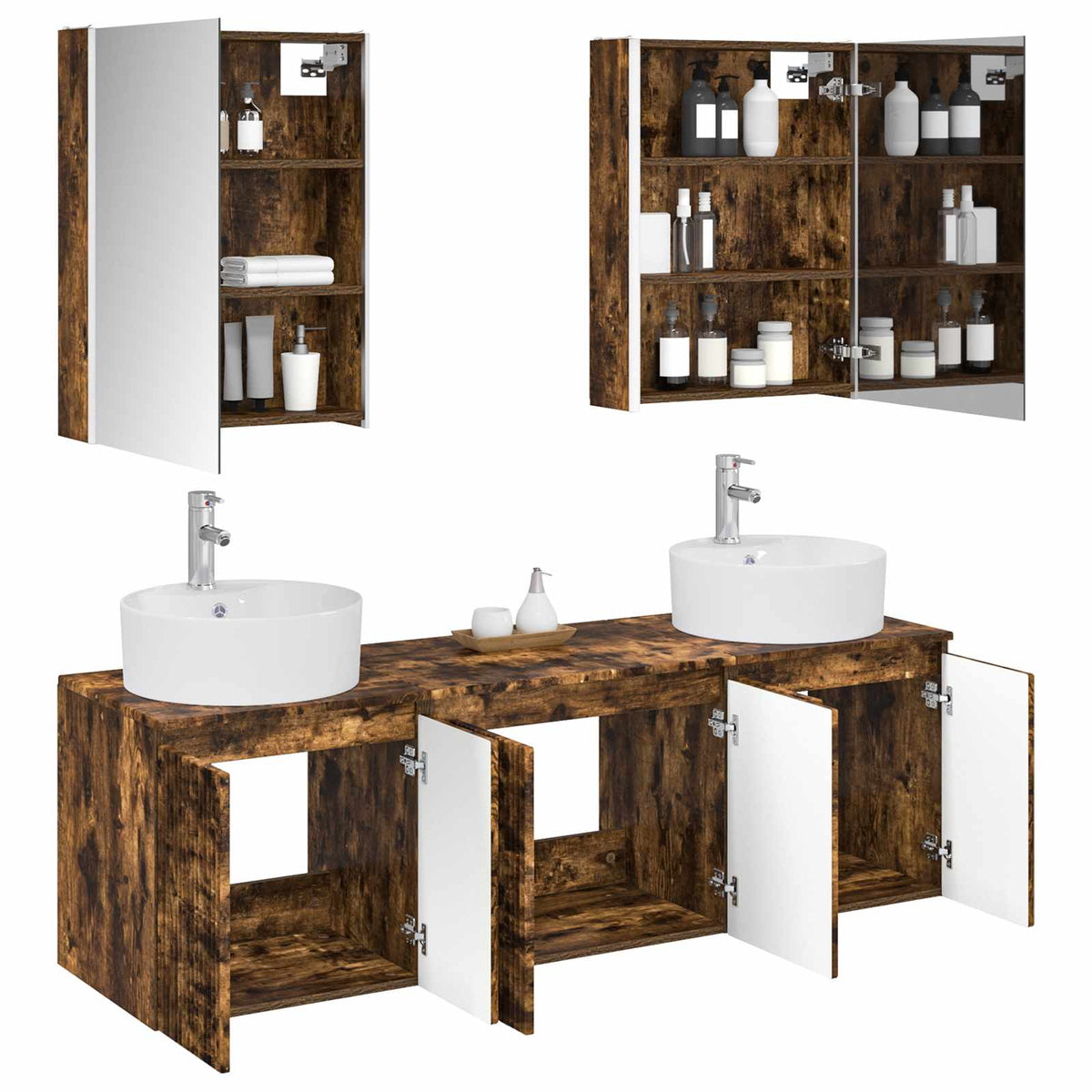 Set di Armadi da Bagno 5 pz Rovere Fumo Legno ingegnerizzato | homemem39