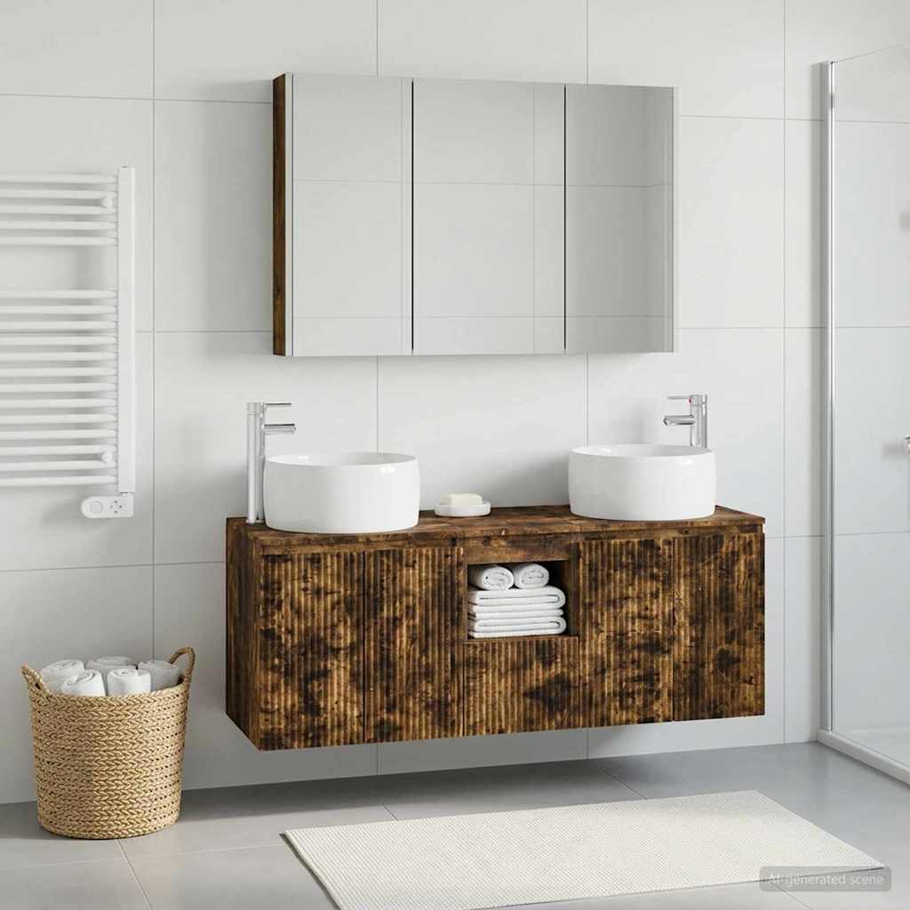Set di Armadi da Bagno 4 pz Rovere Fumo Legno ingegnerizzato | homemem39