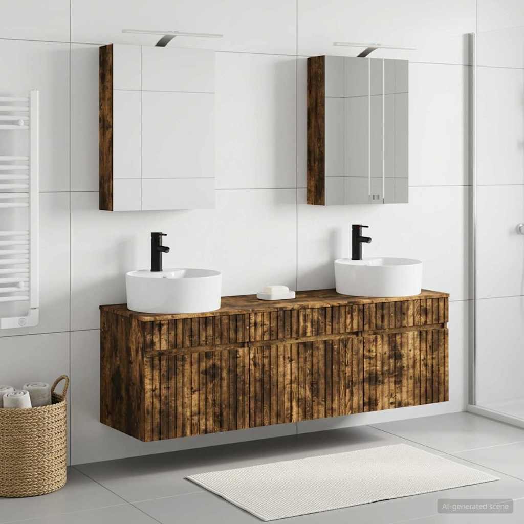 Set di Armadi da Bagno 5 pz Rovere Fumo Legno ingegnerizzato