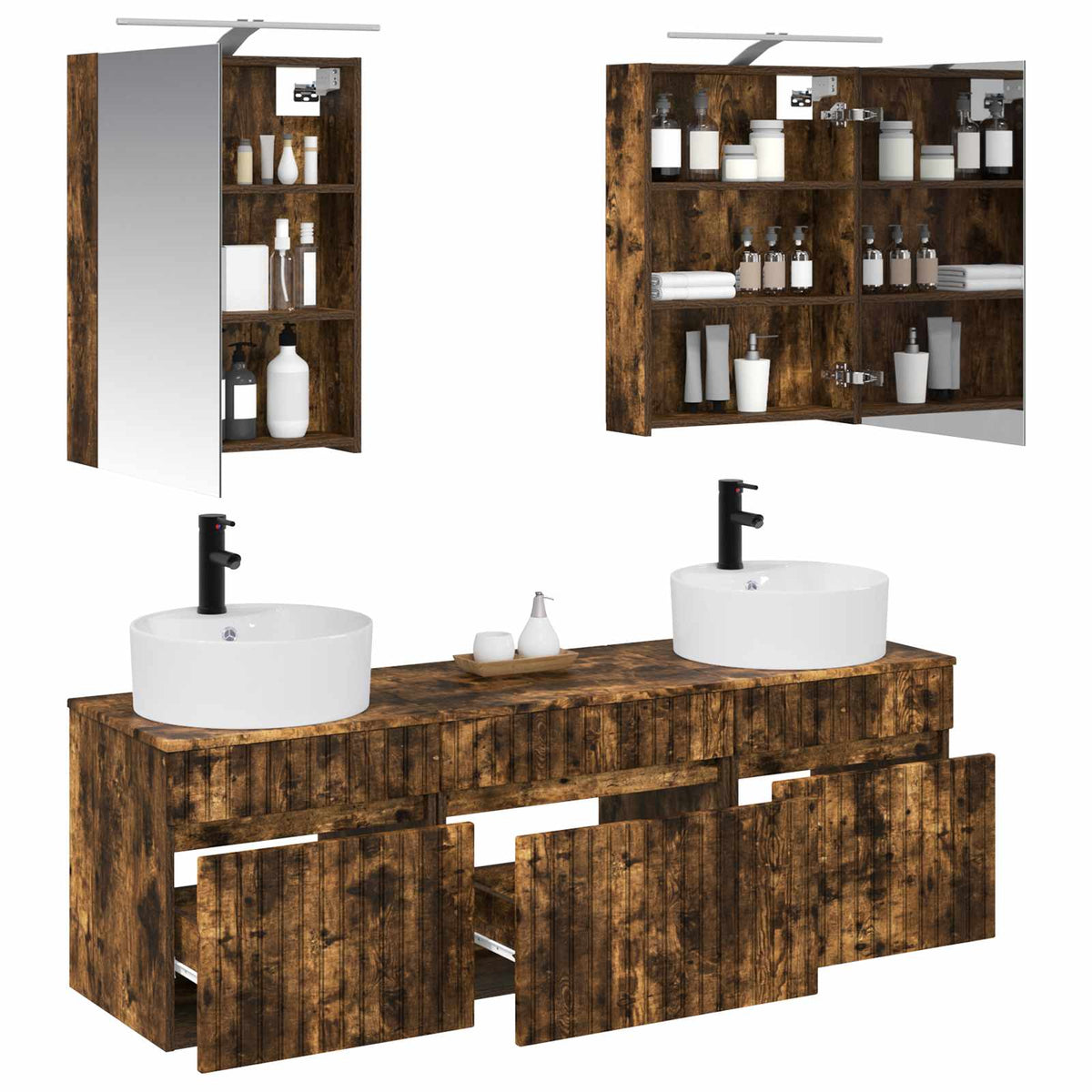 Set di Armadi da Bagno 5 pz Rovere Fumo Legno ingegnerizzato | homemem39