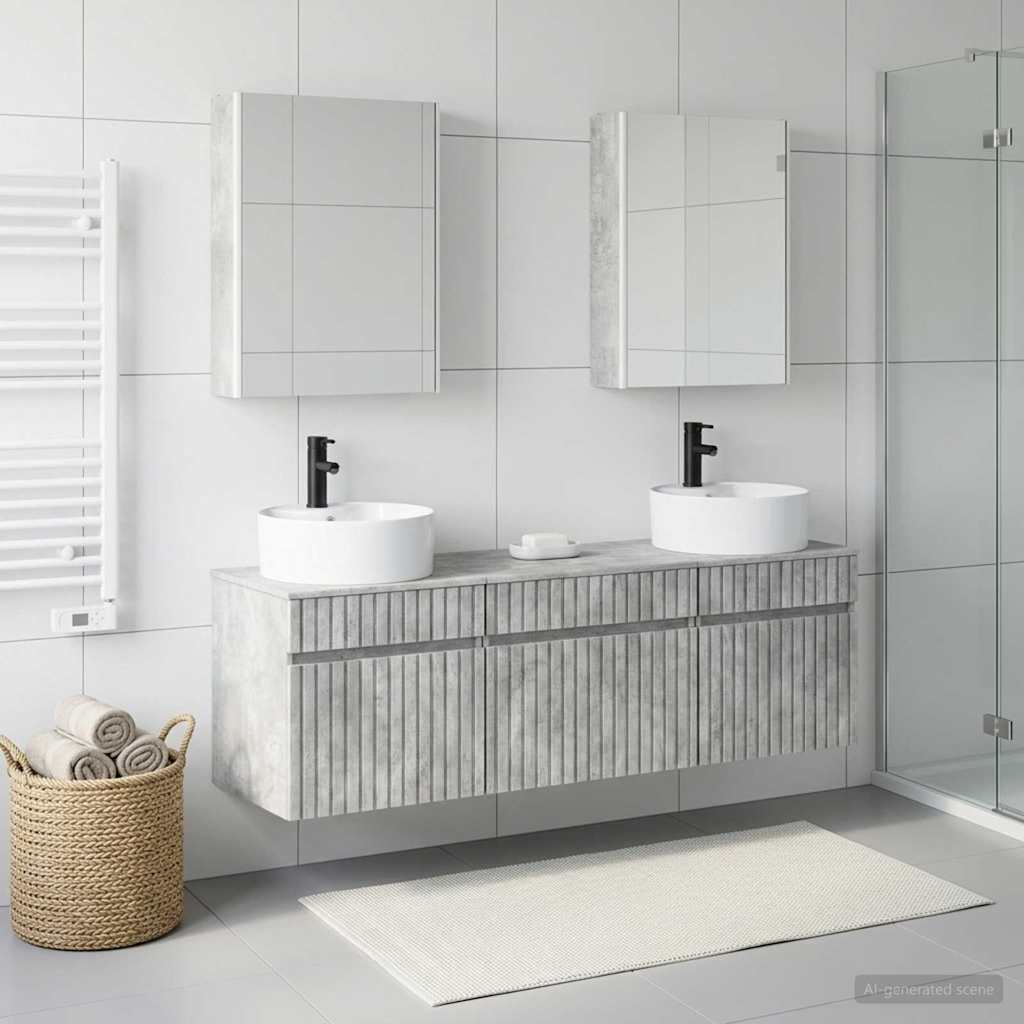 Set di Armadi da Bagno 5 pz Grigio Cemento Legno ingegnerizzato | homemem39