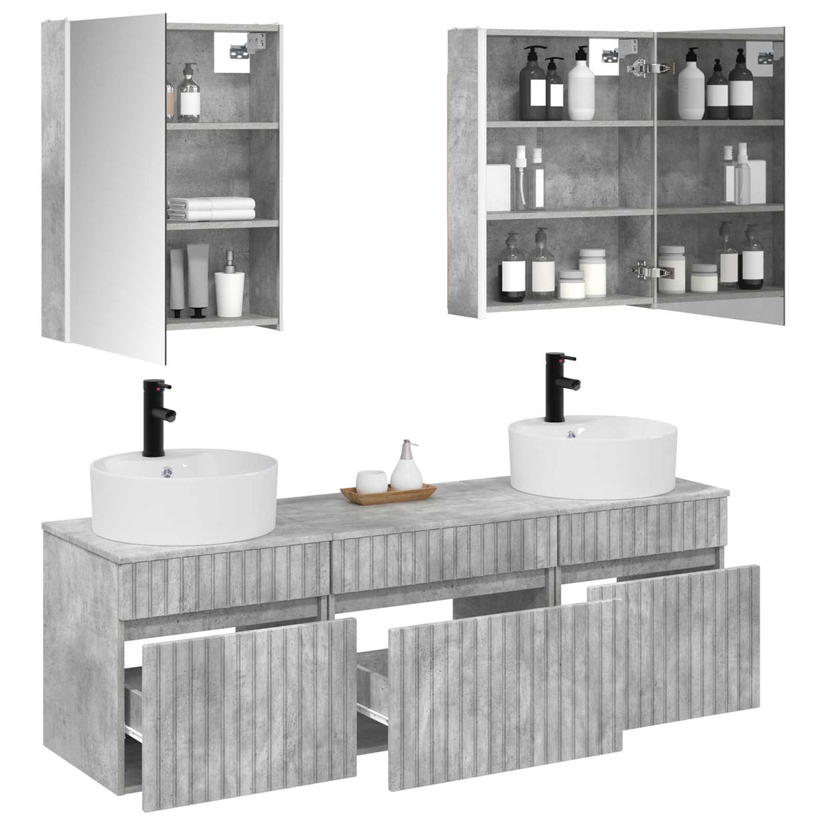 Set di Armadi da Bagno 5 pz Grigio Cemento Legno ingegnerizzato | homemem39