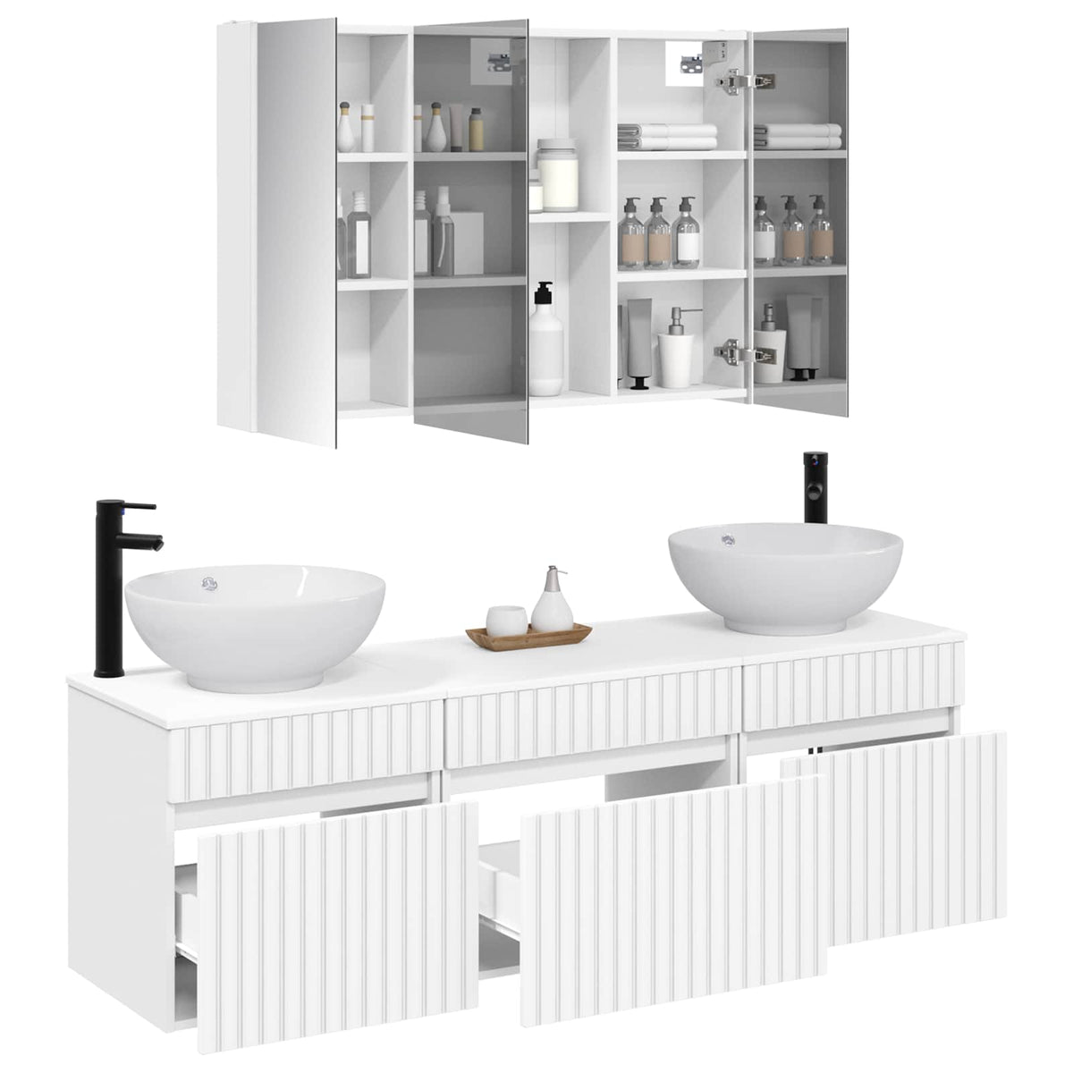 Set di Armadi da Bagno 4 pz Bianco Legno ingegnerizzato